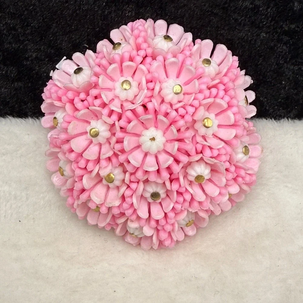 Vintage Flower Brooch Pink Dome